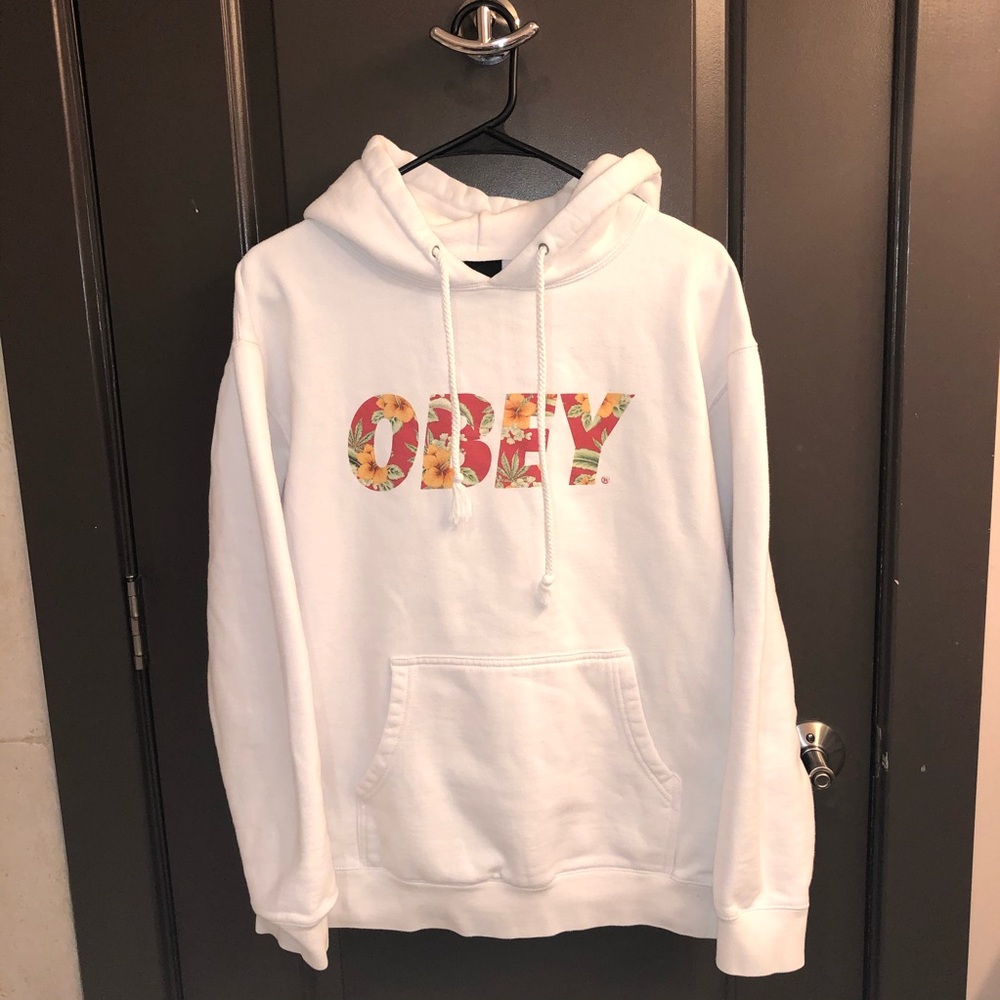 White Obey Hoodie Sweatshirt